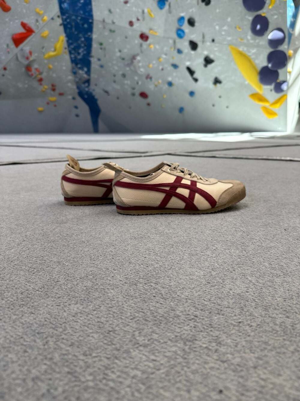 Onitsuka Tiger Mexico 66 Beige/ Beet Root Leather Sneakers slightly used